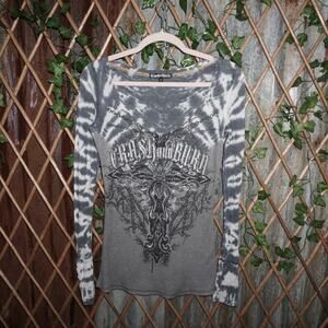 Small - Vintage Y2K crash n burn tie-dye bling grunge shirt